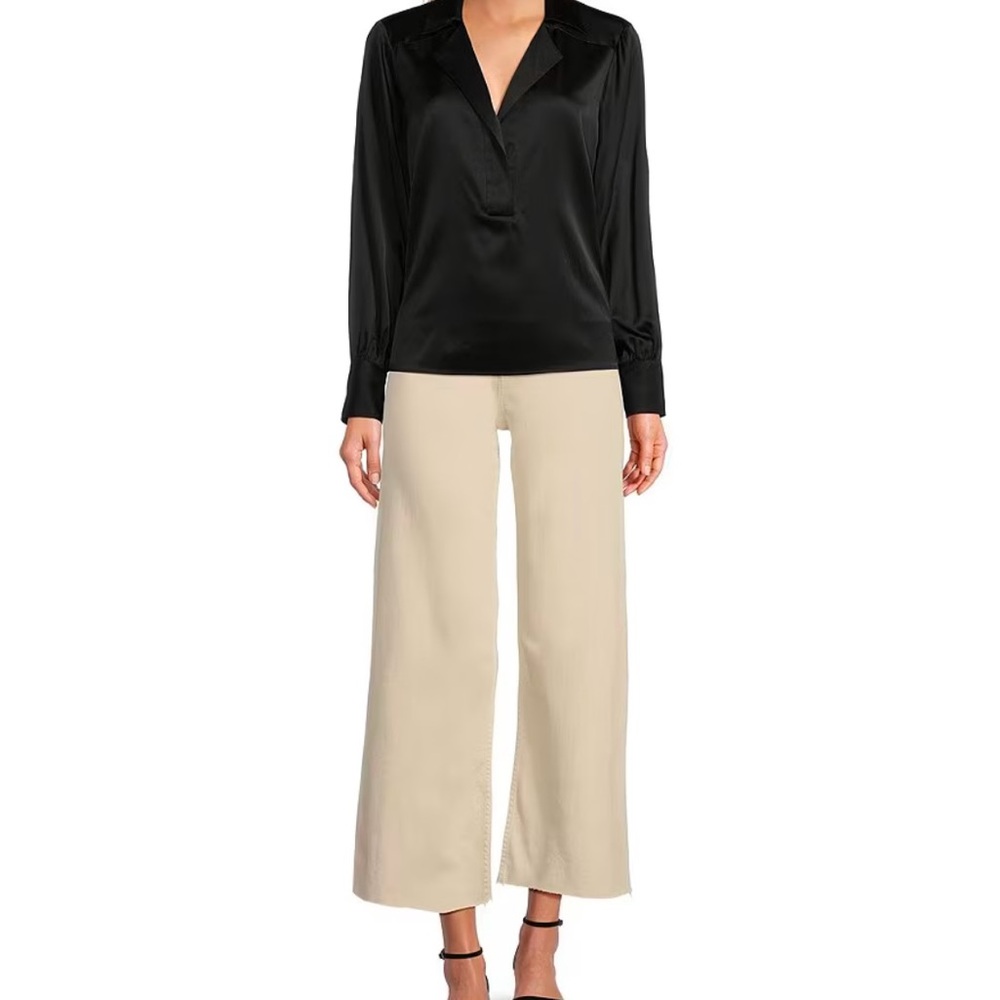Cream Antonio Melani Alexandra wide leg raw hem twill chino jeans pant